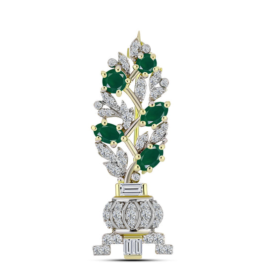 Broche de Plata Bañada en Oro con Ágata Verde y Zircón Blanco
