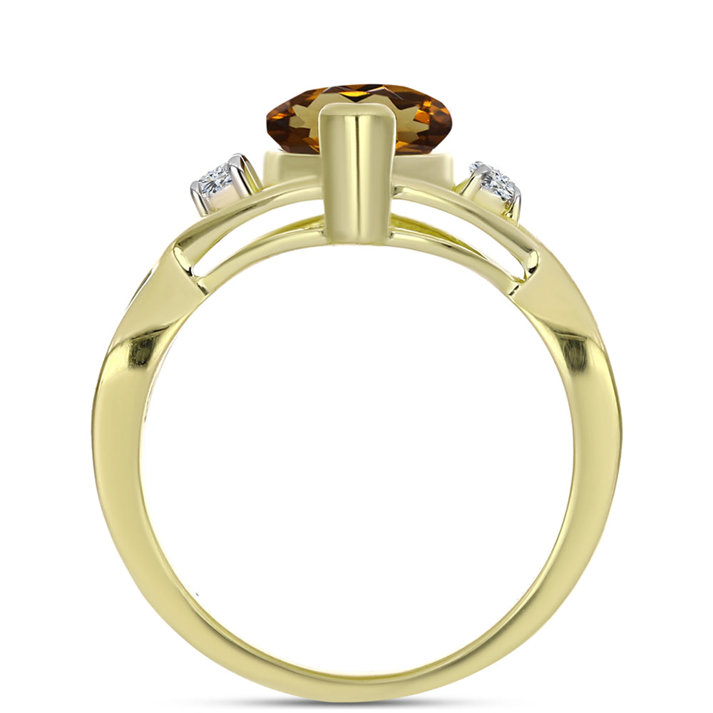 Anillo de Plata Bañada en Oro con Cuarzo Coñac y Topacio Blanco