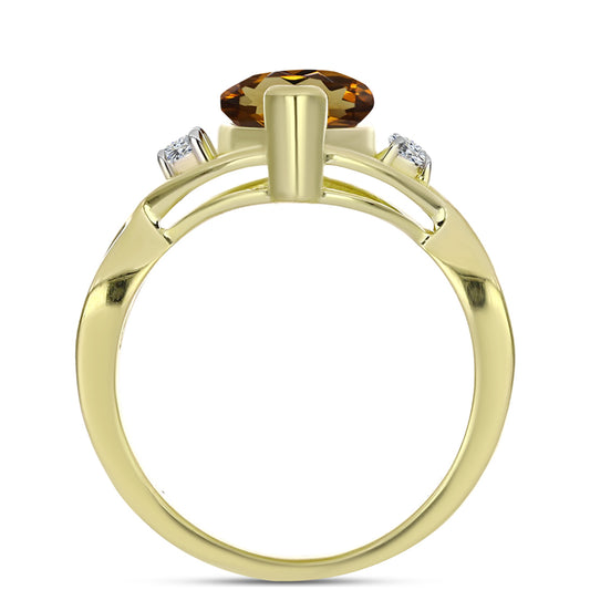 Anillo de Plata Bañada en Oro con Cuarzo Coñac y Topacio Blanco
