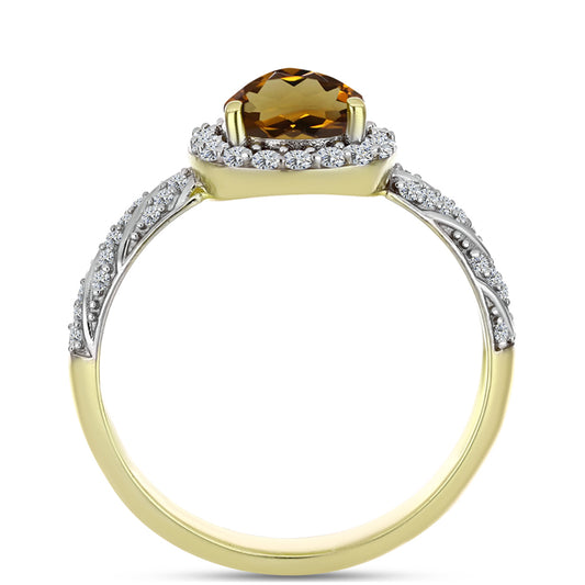 Anillo de Plata Bañada en Oro con Cuarzo Coñac y Topacio Blanco