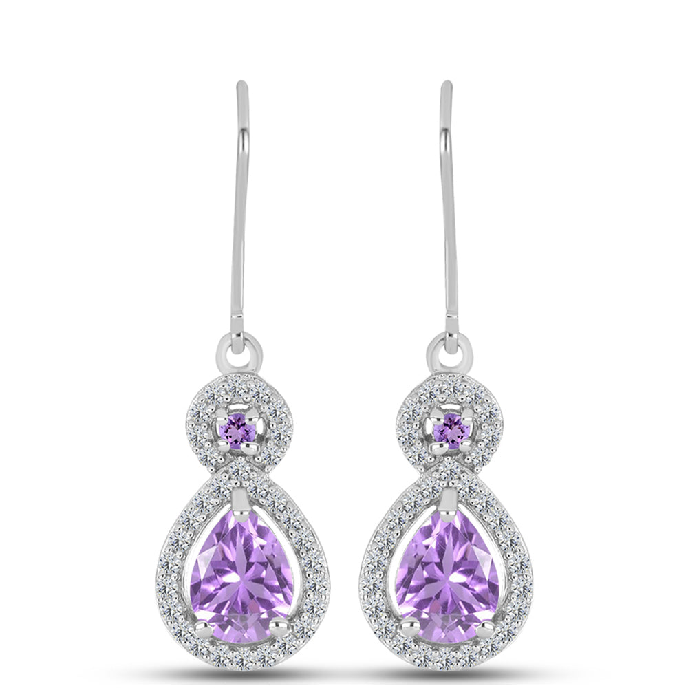 Pendientes de Plata con Amatista Rosa de Francia y Topacio Blanco 1 