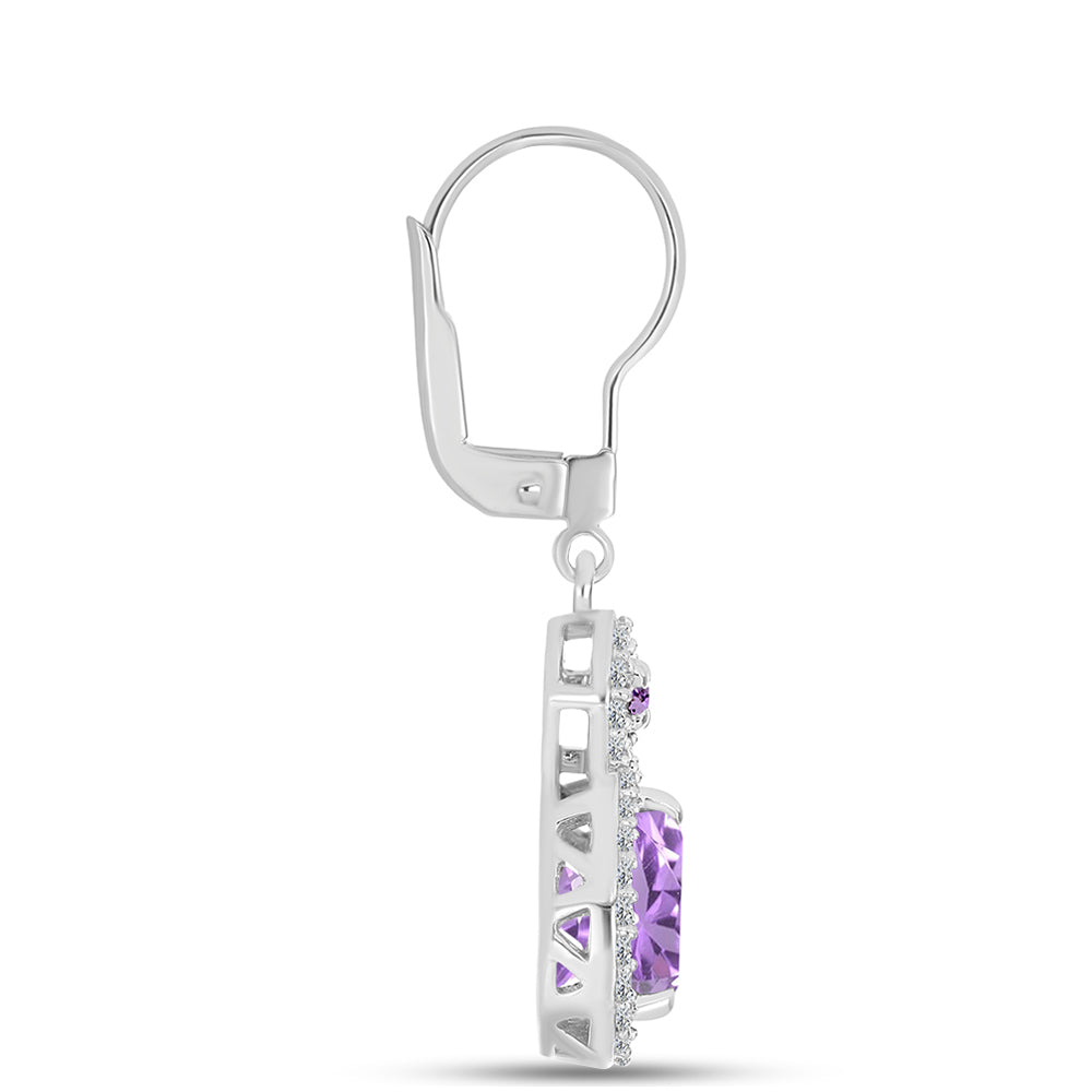 Pendientes de Plata con Amatista Rosa de Francia y Topacio Blanco