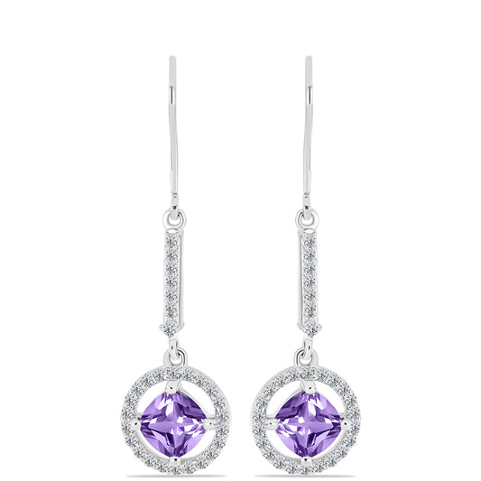 Pendientes de Plata con Amatista Rosa de Francia y Topacio Blanco