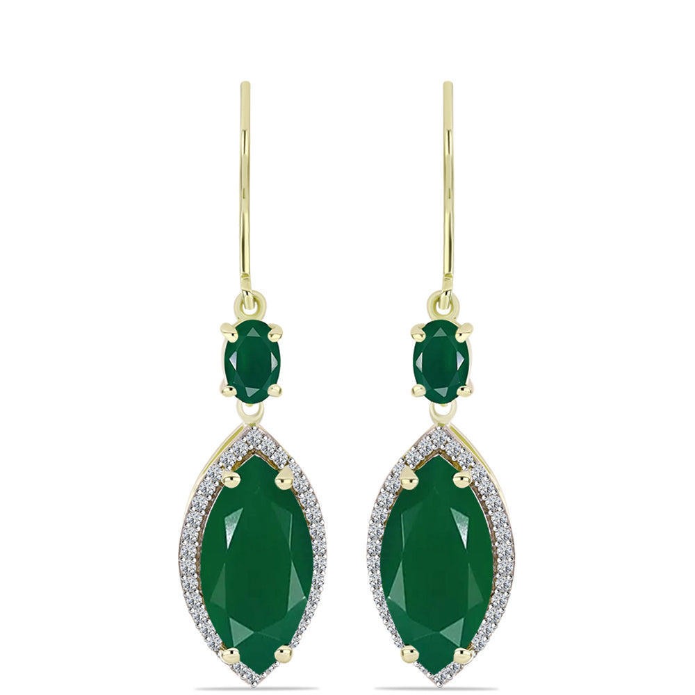 Pendientes de Plata Bañada en Oro con Ágata Verde y Topacio Blanco