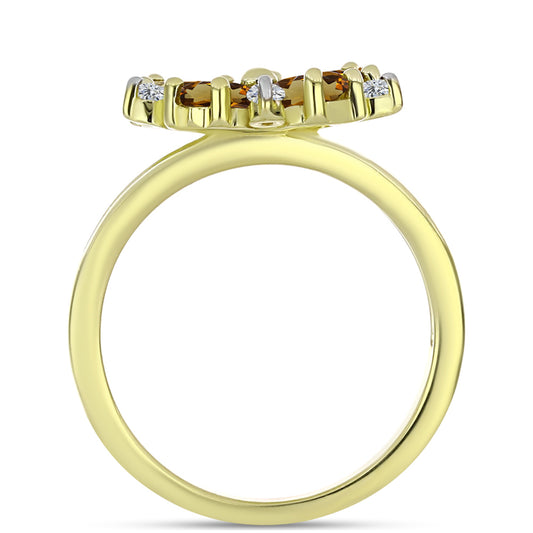 Anillo de Plata Bañada en Oro con Cuarzo Coñac y Topacio Blanco