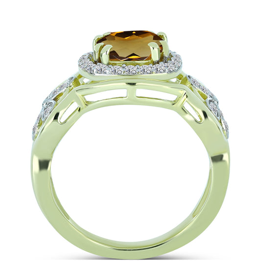 Anillo de Plata Bañada en Oro con Cuarzo Coñac y Topacio Blanco