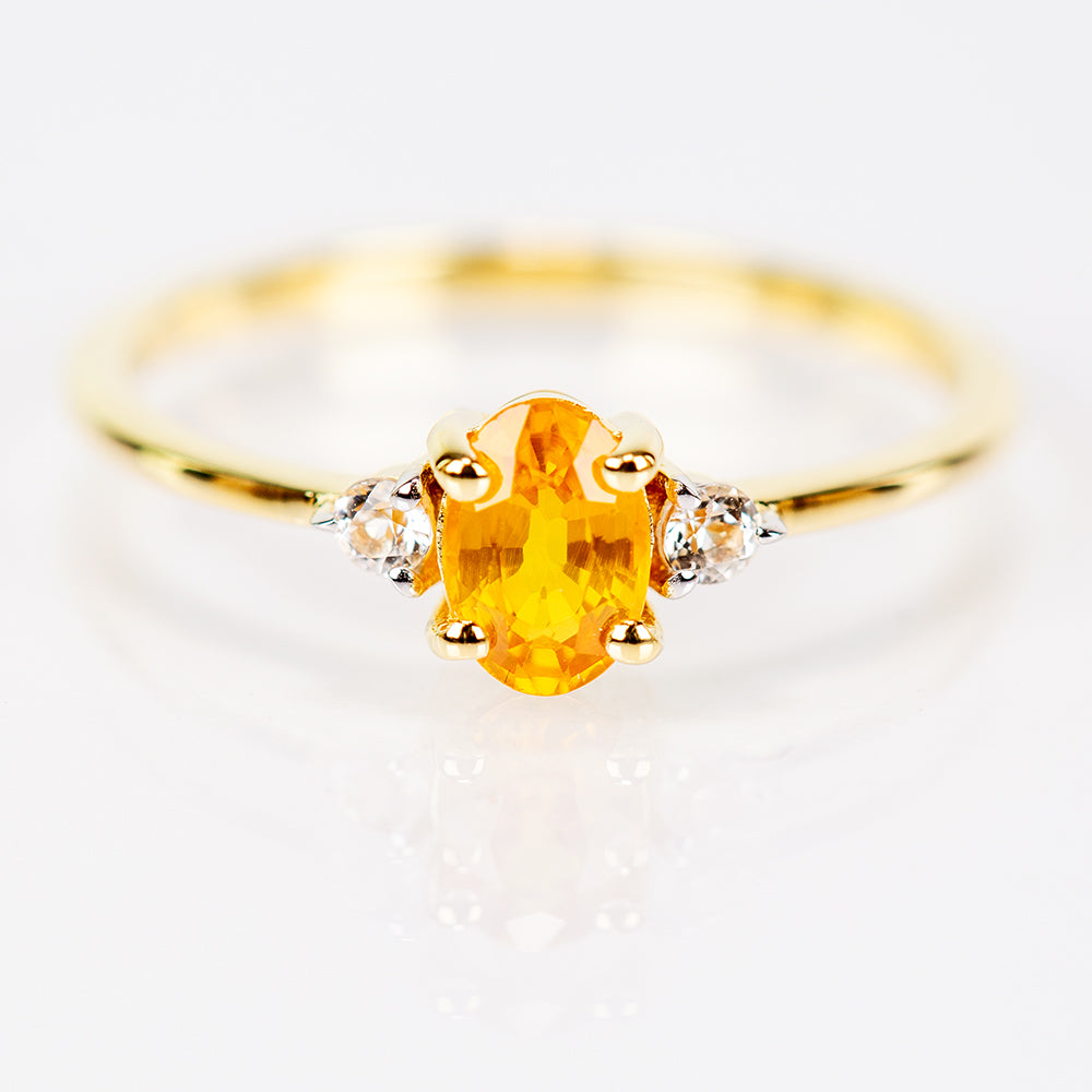 Anillo de Plata Bañada en Oro con Zafiro Amarillo Rosebery y Topacio Blanco 1 