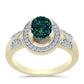 Anillo de Plata Bañada en Oro con Drusa Verde y Topacio Blanco