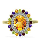Anillo de Plata Bañada en Oro con Amatista de Marruecos y Citrino de los Montes Urales