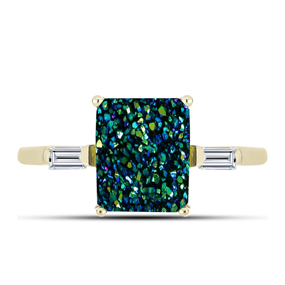 Anillo de Plata Bañada en Oro con Drusa Verde y Topacio Blanco