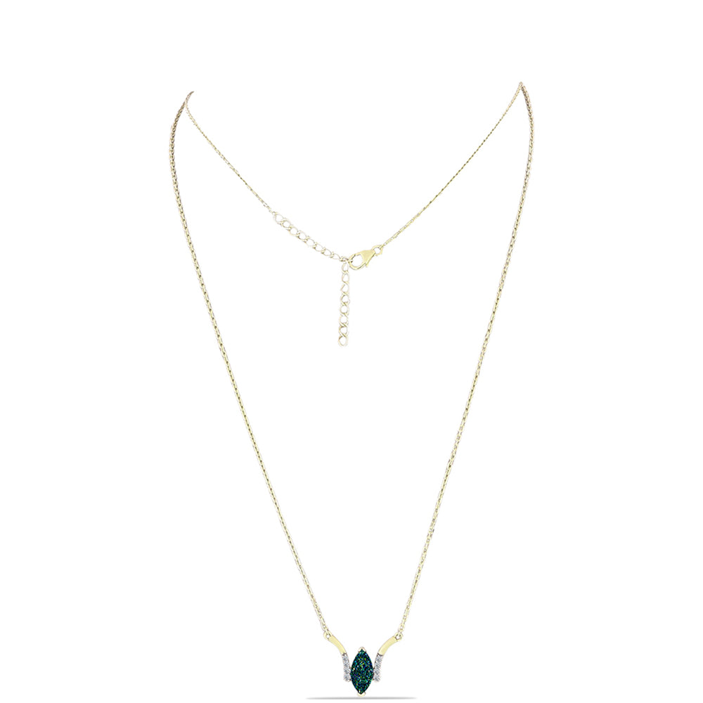 Collar de Plata Bañada en Oro con Drusa Verde y Topacio Blanco