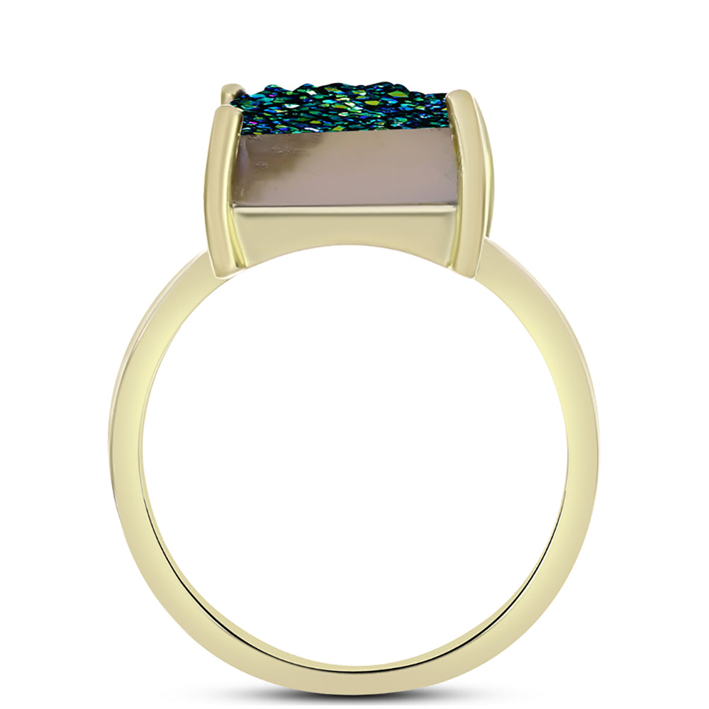 Anillo de Plata Bañada en Oro con Drusa Verde 2 