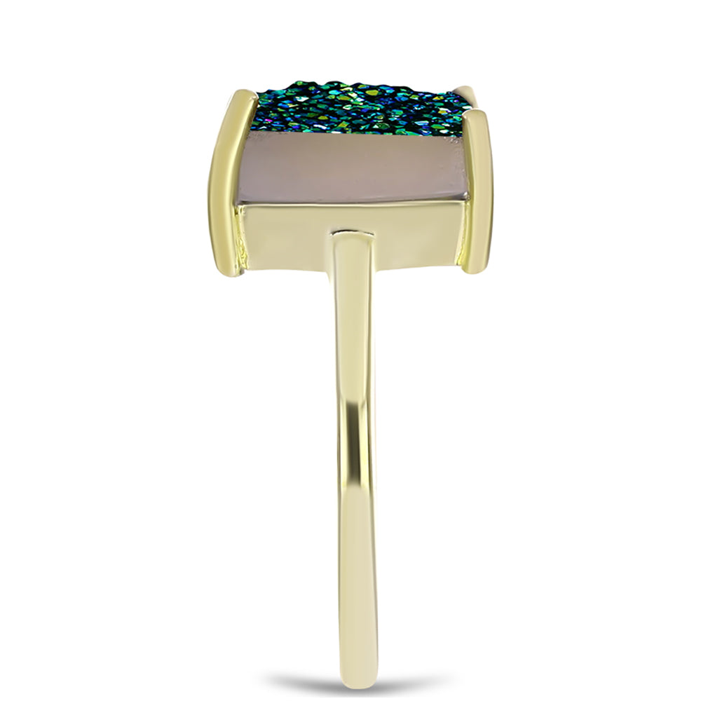 Anillo de Plata Bañada en Oro con Drusa Verde