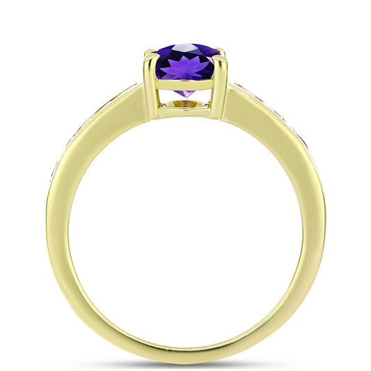 Anillo de Plata Bañada en Oro con Amatista de Marruecos y Citrino de los Montes Urales