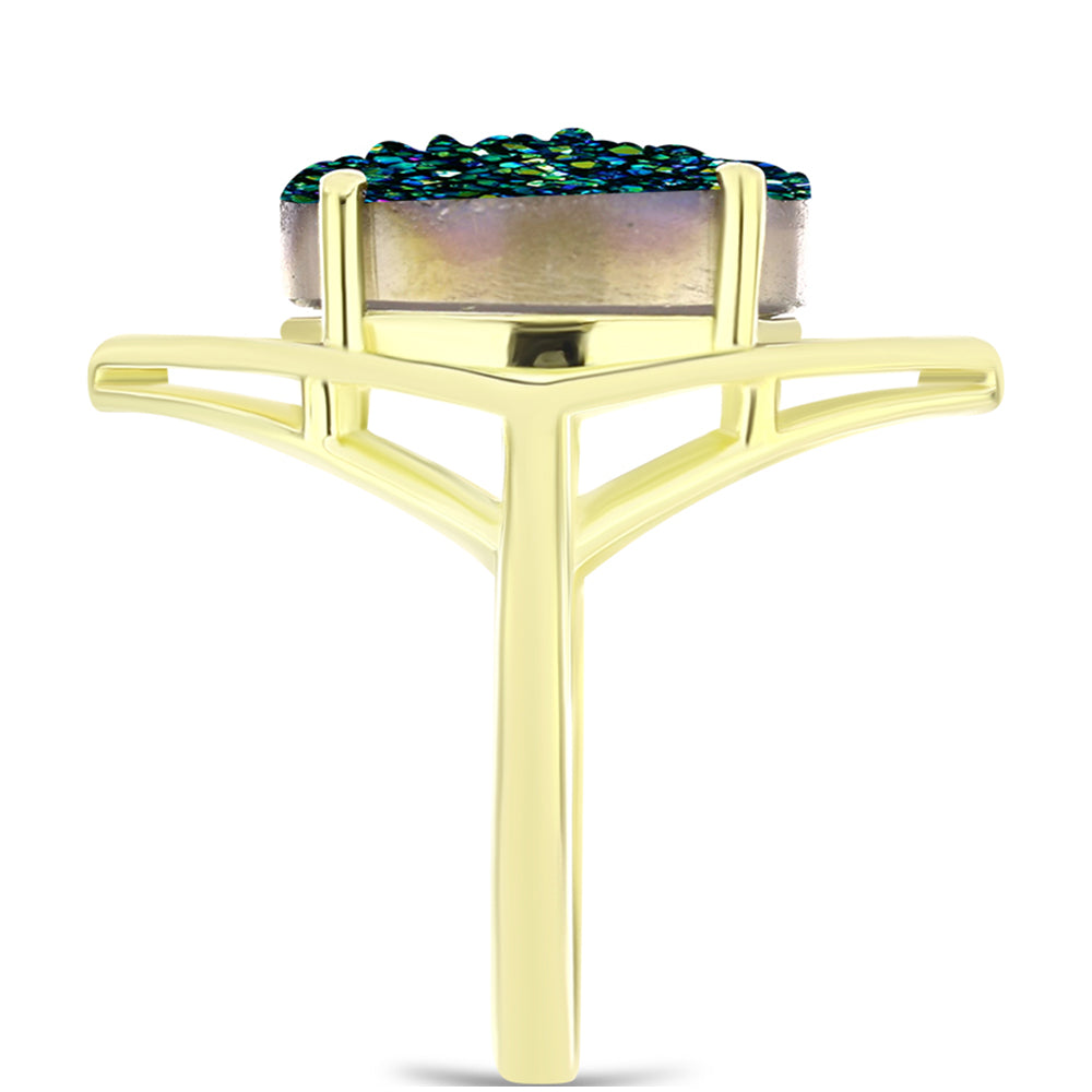 Anillo de Plata Bañada en Oro con Drusa Verde