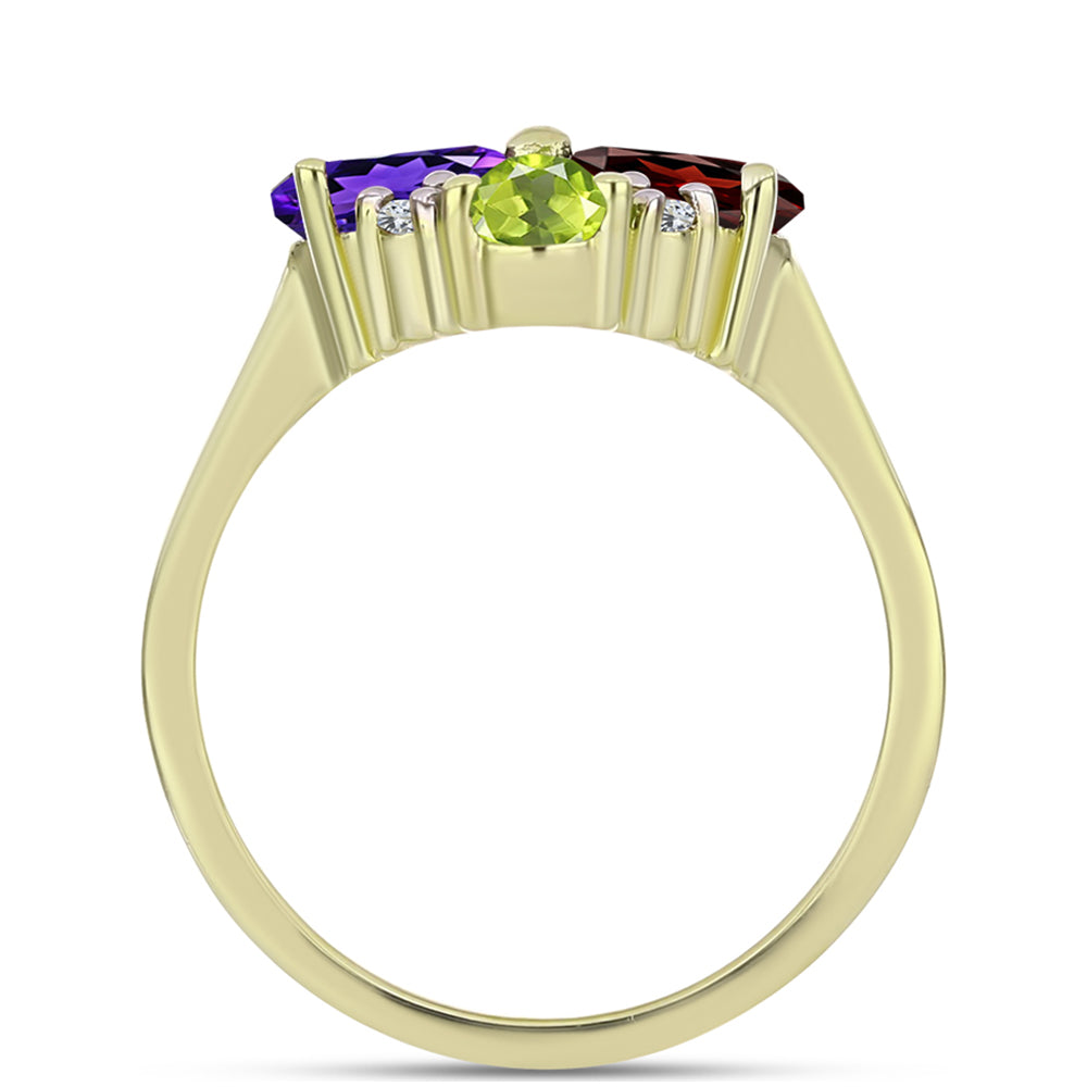 Anillo de Plata Bañada en Oro con Amatista de Marruecos y Citrino de los Montes Urales 2 