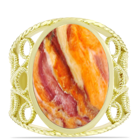Anillo de Plata Bañada en Oro con Jaspe Garra de León