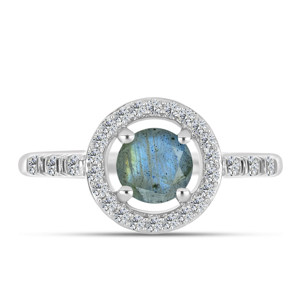 Anillo de Plata con Labradorita y Topacio Blanco