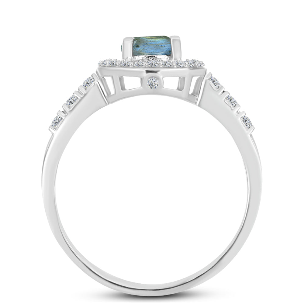 Anillo de Plata con Labradorita y Topacio Blanco