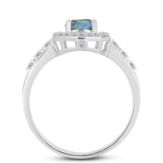 Anillo de Plata con Labradorita y Topacio Blanco