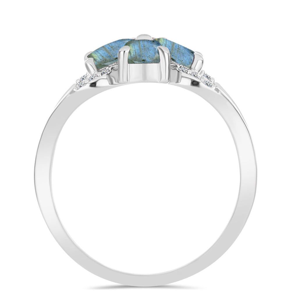 Anillo de Plata con Labradorita y Topacio Blanco