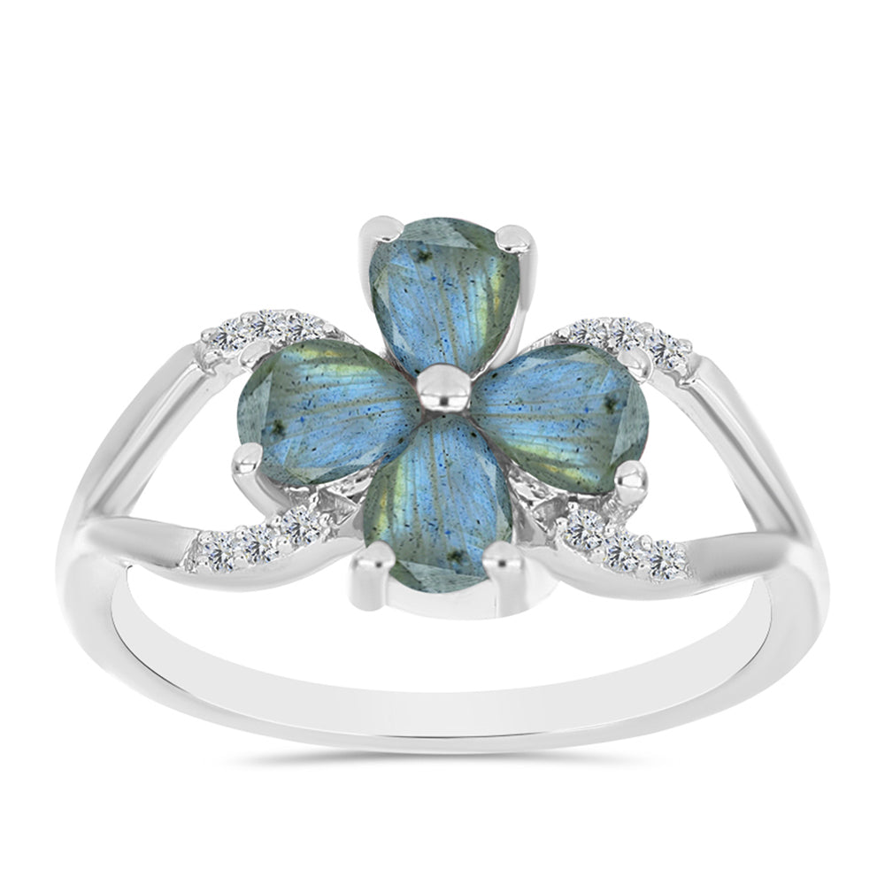Anillo de Plata con Labradorita y Topacio Blanco