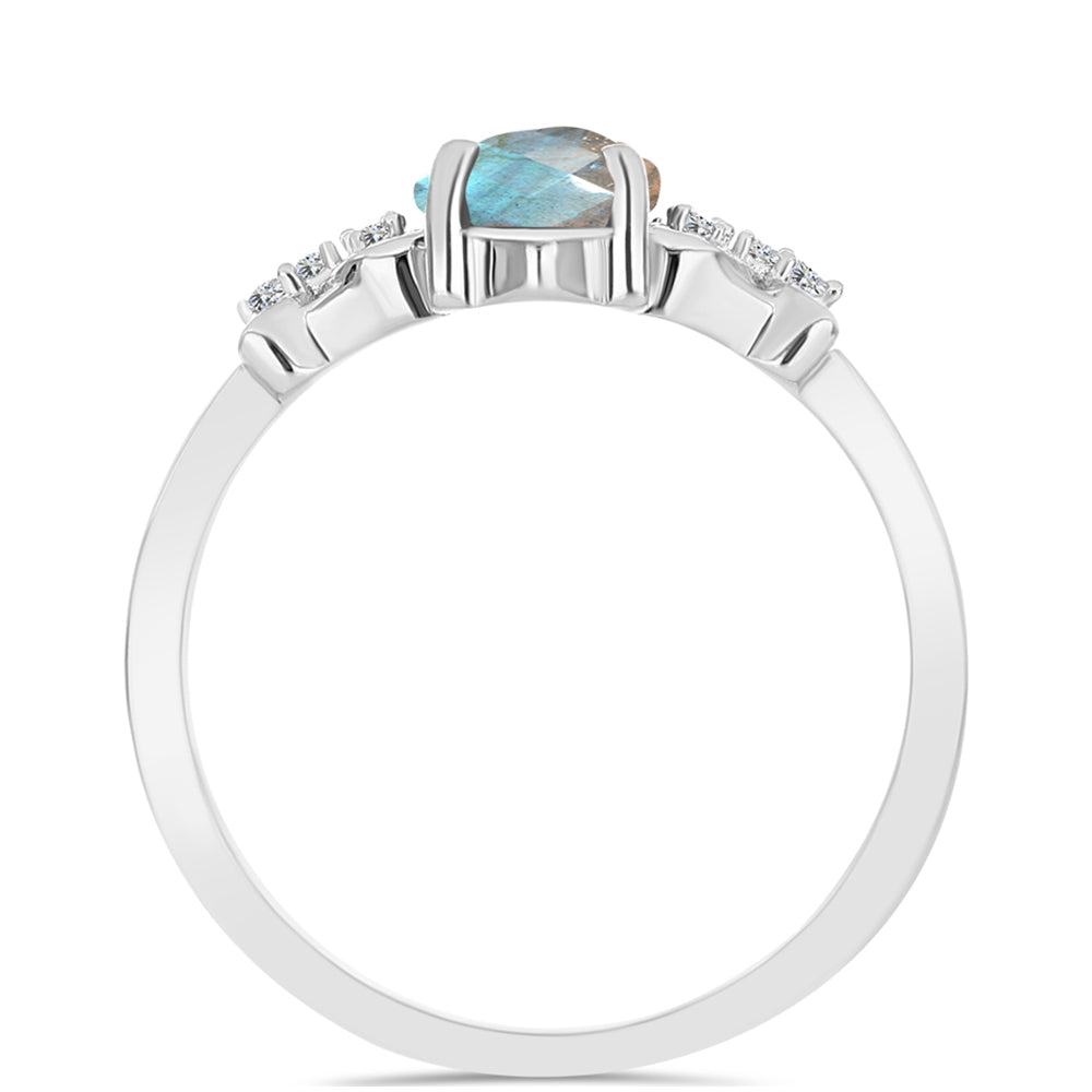 Anillo de Plata con Labradorita y Topacio Blanco