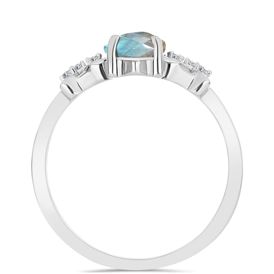 Anillo de Plata con Labradorita y Topacio Blanco