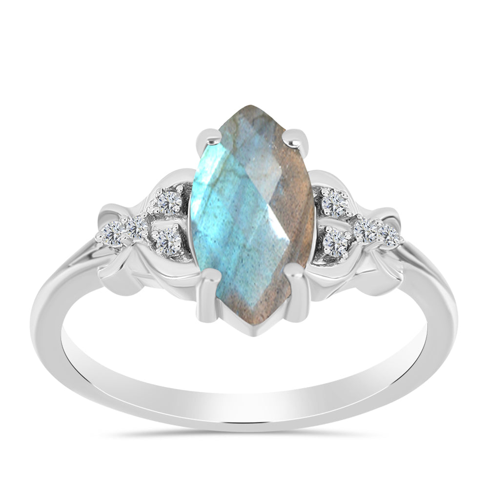 Anillo de Plata con Labradorita y Topacio Blanco 3 
