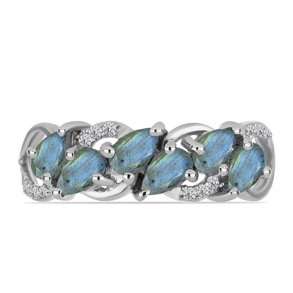 Anillo de Plata con Labradorita y Topacio Blanco 2 