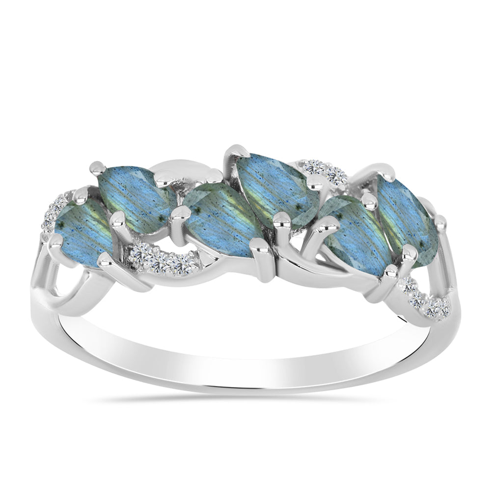 Anillo de Plata con Labradorita y Topacio Blanco