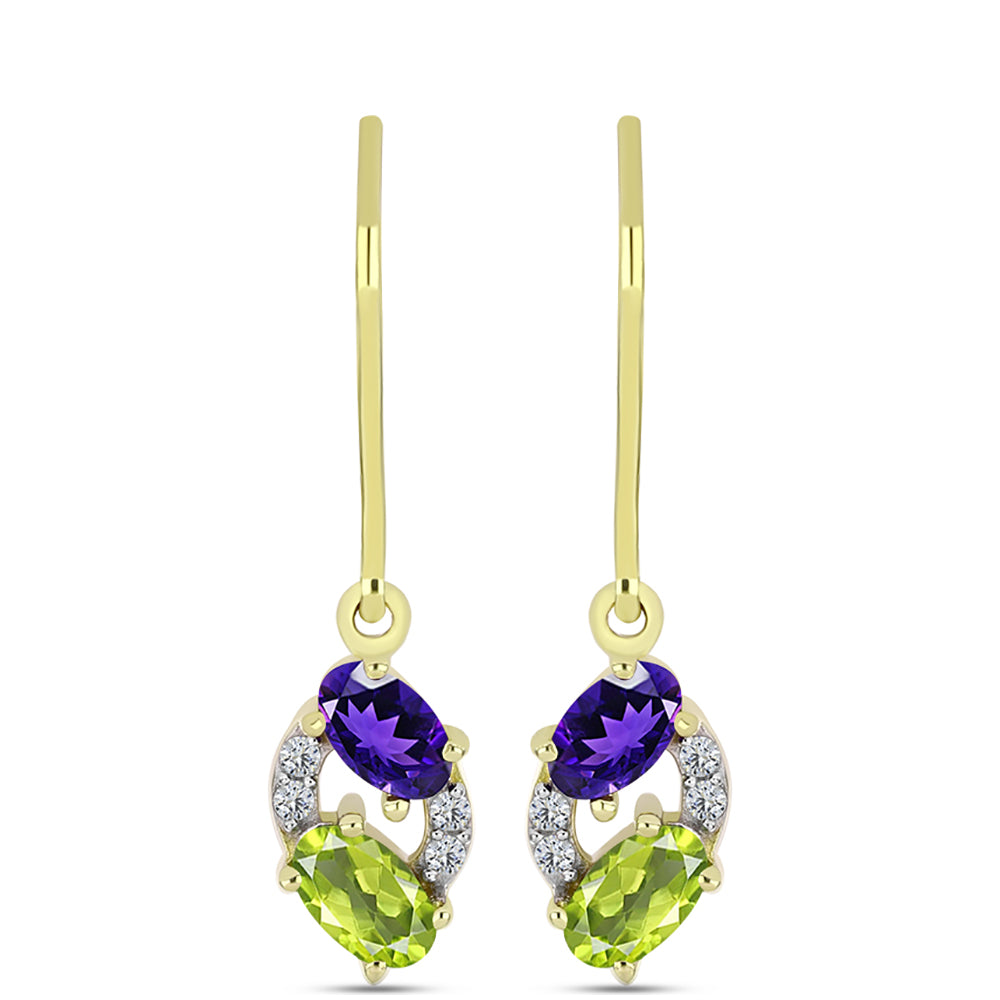 Pendientes de Plata Bañada en Oro con Amatista de Marruecos y Peridoto de Changbai 1 