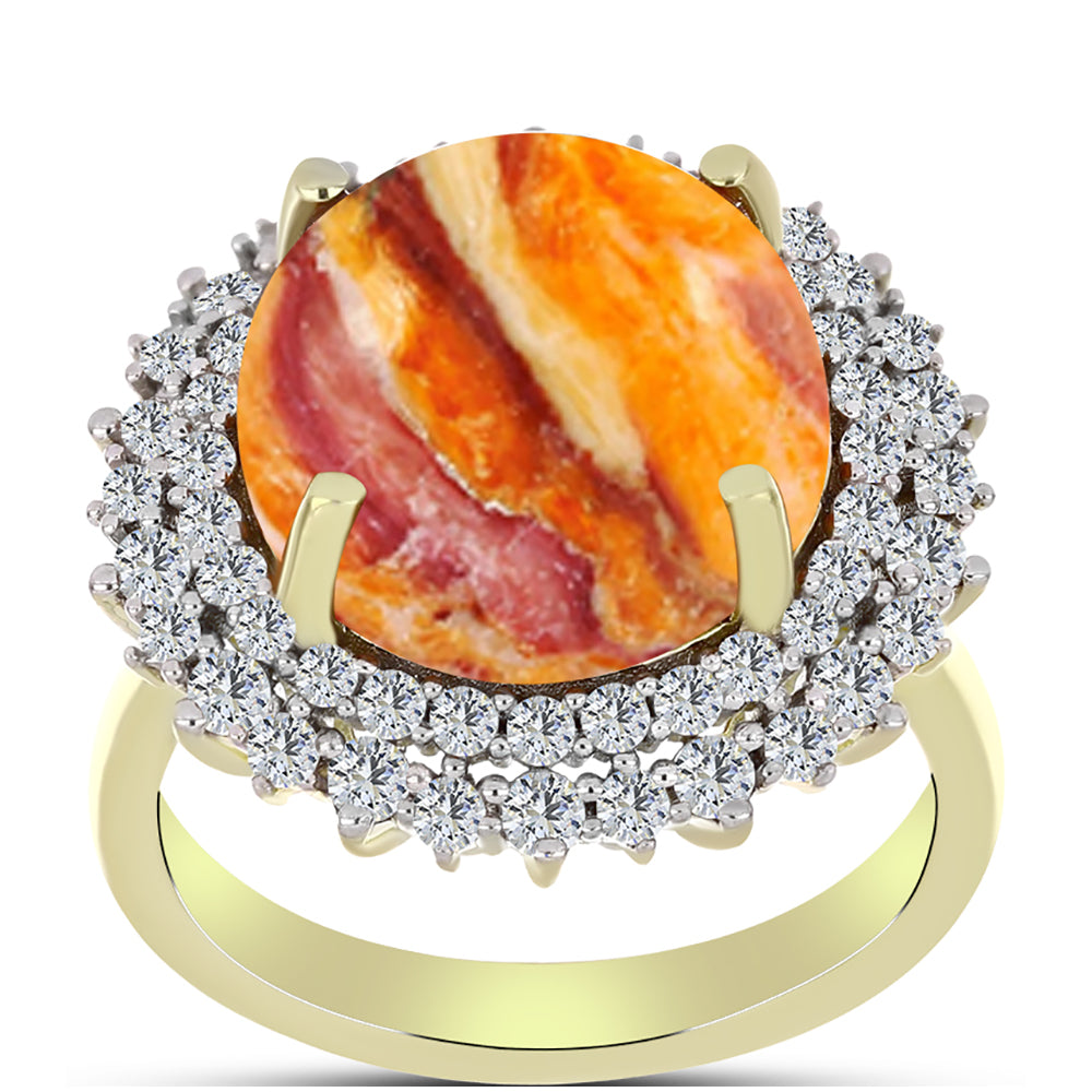 Anillo de Plata Bañada en Oro con Jaspe Garra de León y Topacio Blanco 3 