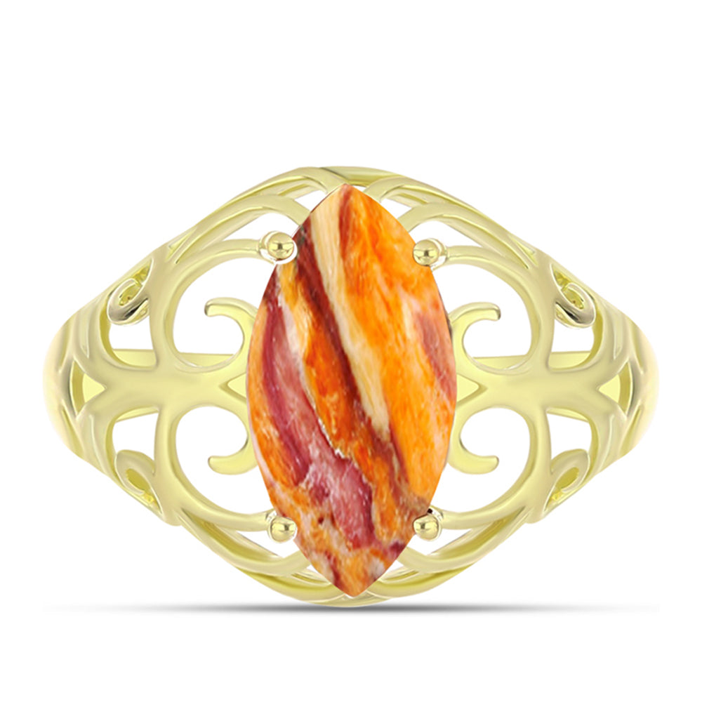 Anillo de Plata Bañada en Oro con Jaspe Garra de León