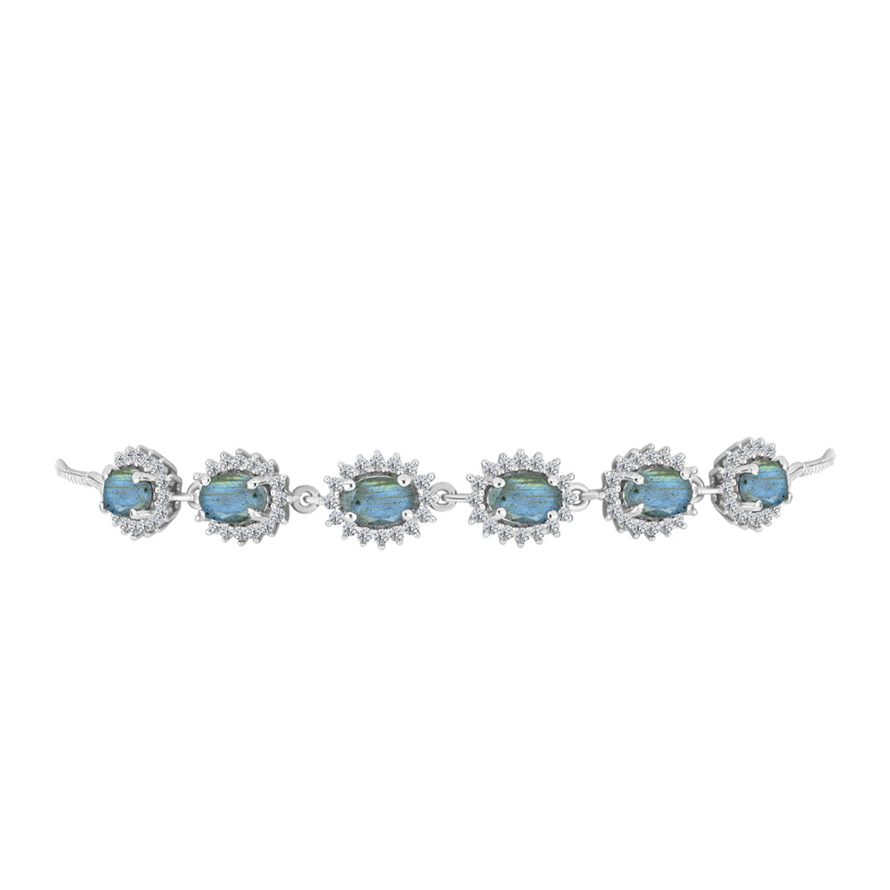 Pulsera de Plata con Labradorita y Topacio Blanco