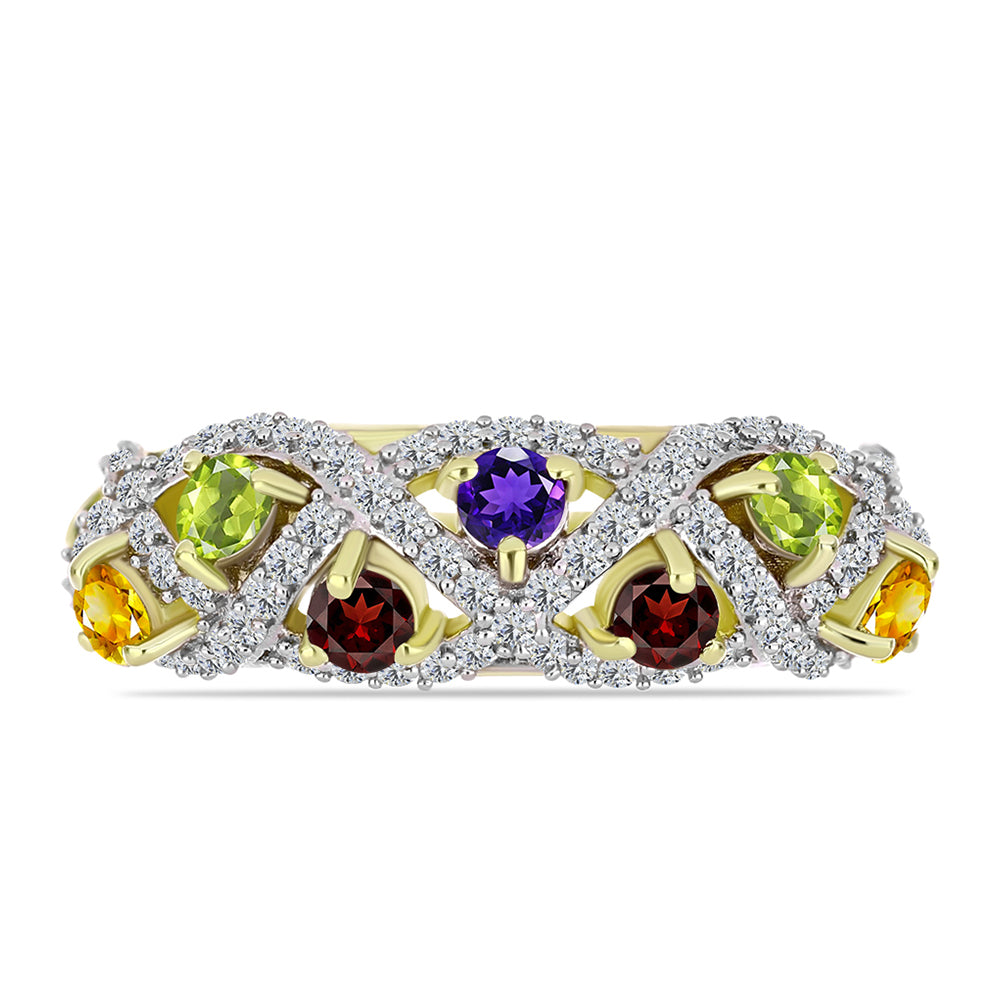 Anillo de Plata Bañada en Oro con Amatista de Marruecos y Citrino de los Montes Urales