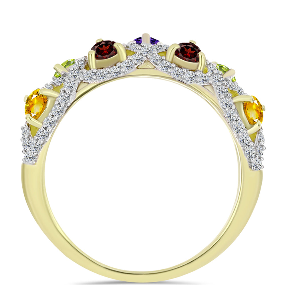 Anillo de Plata Bañada en Oro con Amatista de Marruecos y Citrino de los Montes Urales 3 