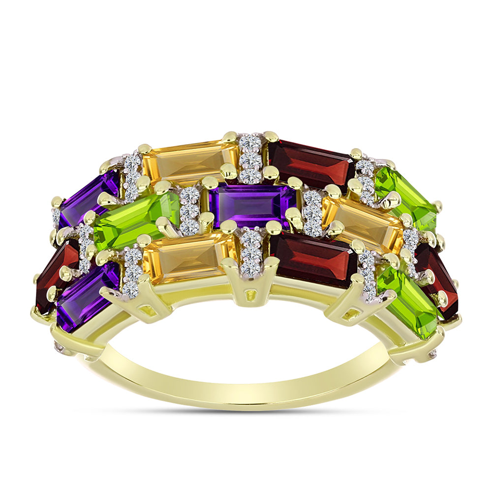 Anillo de Plata Bañada en Oro con Amatista de Marruecos y Citrino de los Montes Urales