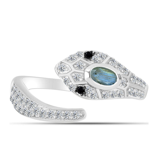 Anillo de Plata con Labradorita y Espinela Negra