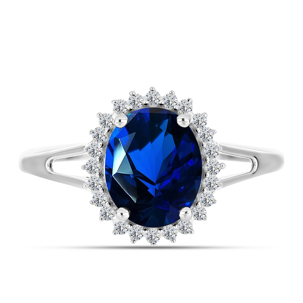 Anillo de Plata con Zafiro artificial y Zircón Blanco 1 
