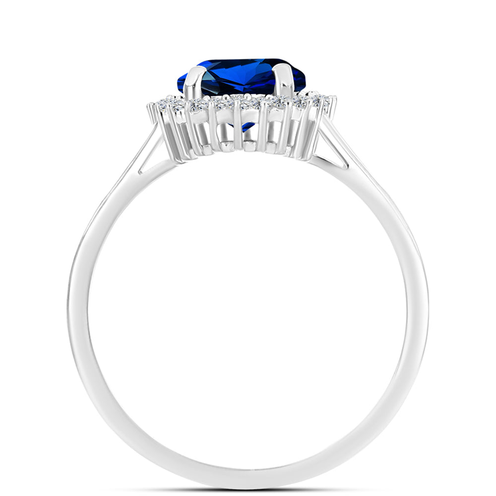 Anillo de Plata con Zafiro artificial y Zircón Blanco