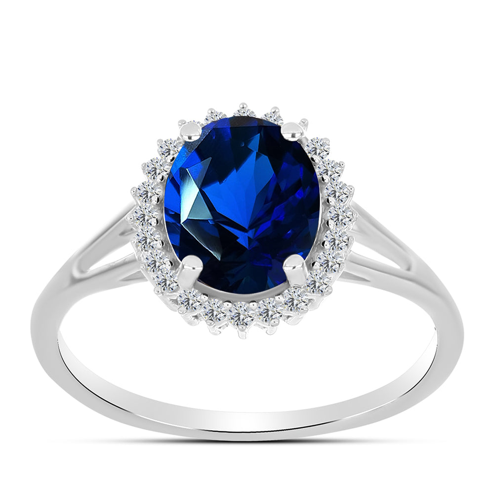 Anillo de Plata con Zafiro artificial y Zircón Blanco