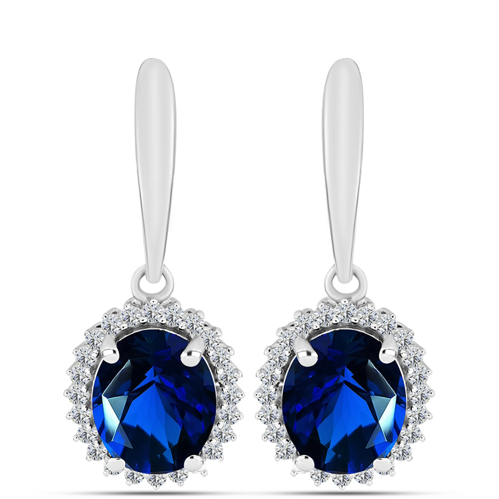 Pendientes de Plata con Zafiro artificial y Zircón Blanco 1 