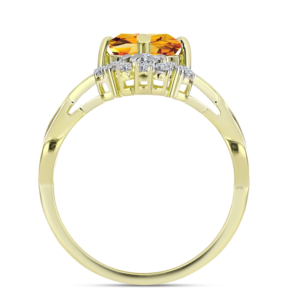 Anillo de Plata Bañada en Oro con Citrino de Río del Oro y Topacio Blanco