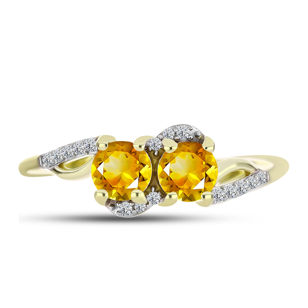 Anillo de Plata Bañada en Oro con Citrino de Río del Oro y Topacio Blanco 1 