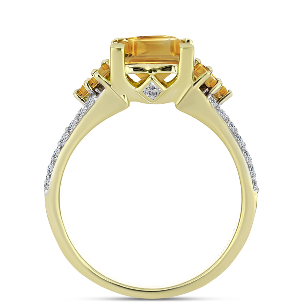 Anillo de Plata Bañada en Oro con Citrino de Río del Oro y Topacio Blanco