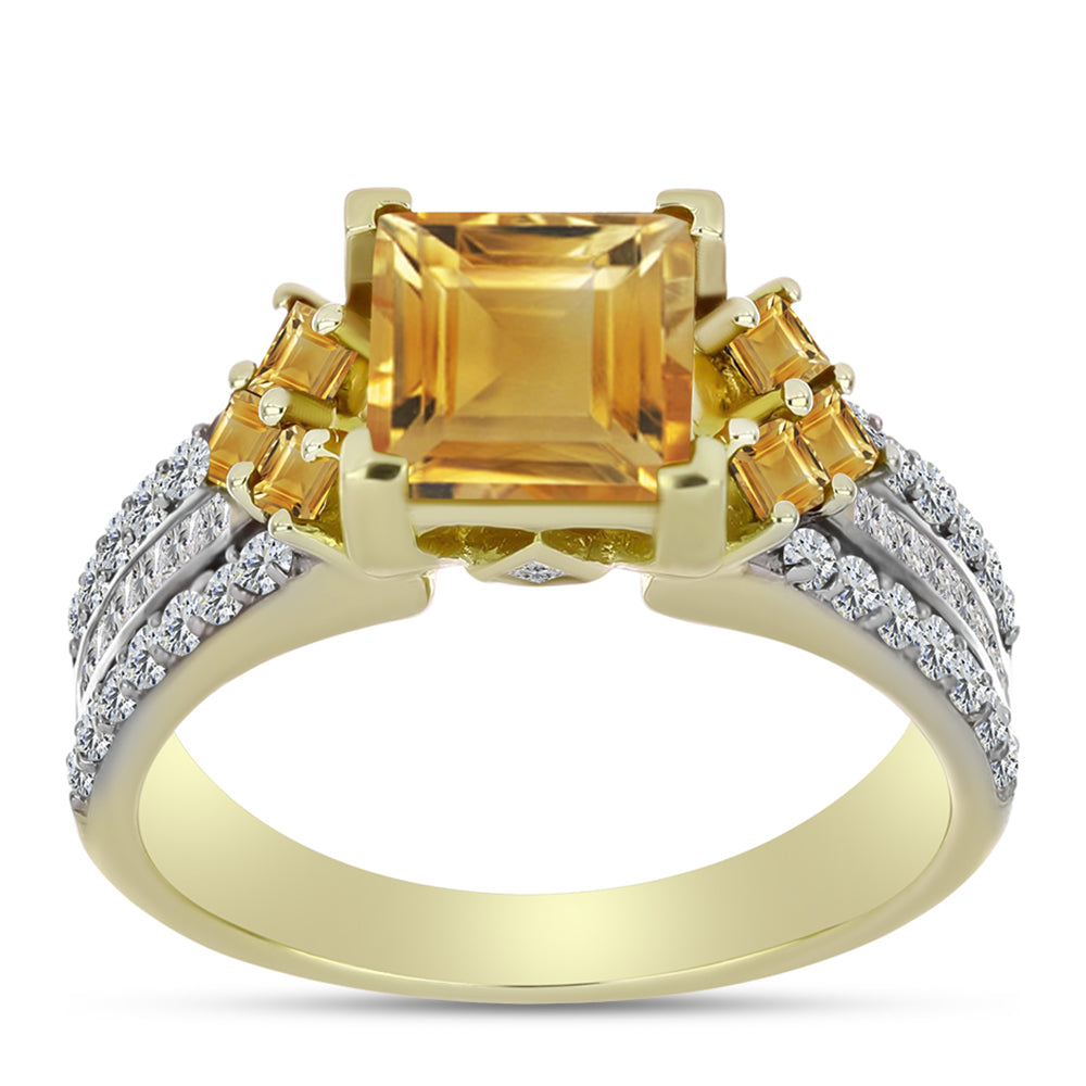 Anillo de Plata Bañada en Oro con Citrino de Río del Oro y Topacio Blanco 3 