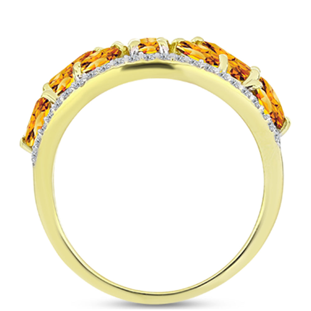 Anillo de Plata Bañada en Oro con Citrino de Río del Oro y Topacio Blanco