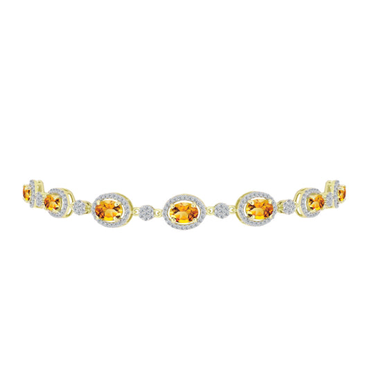 Pulsera de Plata Bañada en Oro con Citrino de Río del Oro y Topacio Blanco