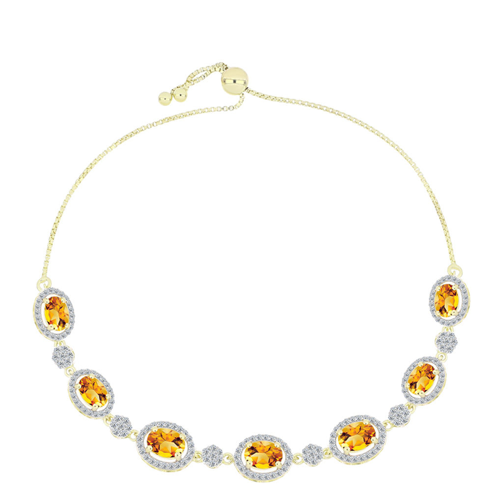 Pulsera de Plata Bañada en Oro con Citrino de Río del Oro y Topacio Blanco
